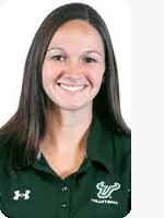 headshot of female personal trainer wearing green polo white background